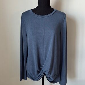 LOFT Slate Blue Twist Front Long Sleeve Top